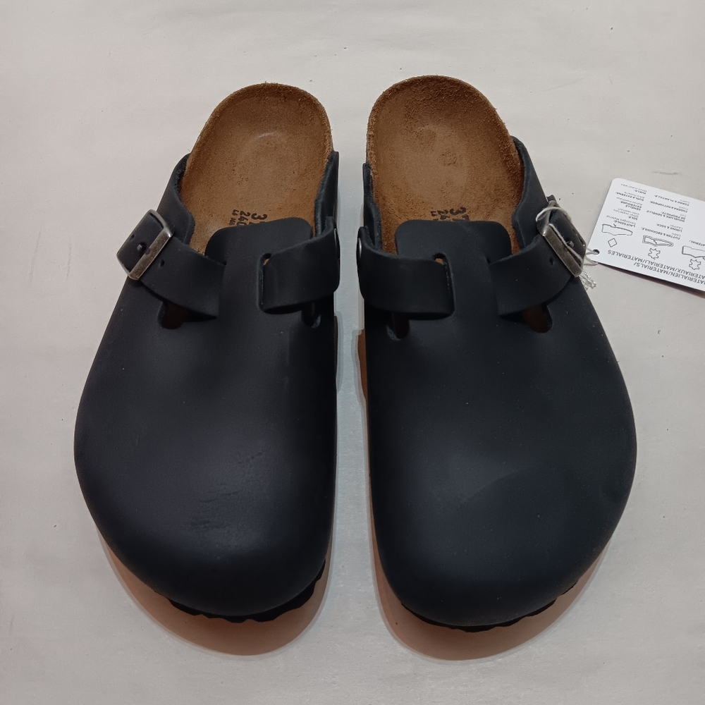 Birkenstock Boston BS Black Leather Size 37, US Women's 6, Men's 4 Regular Fit - Picture 3 of 11